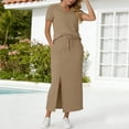 thumbnail image 3 of Lutiedan Womens 2 Piece Long Skirt Sets V Neck Short Sleeve Tops and Side Slit Stretchy Drawstring Skirt Set Summer Casual Vacation Outfits, 3 of 6