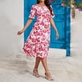 thumbnail image 2 of Women's Summer Casual Crew Neck Flutter Short Sleeve Smocked Tiered Maxi Dress-L, 2 of 5