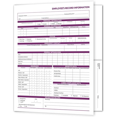 Employee Record Folders. 25 Pack. Secure, Discreet Employee Info Records, Preprinted.