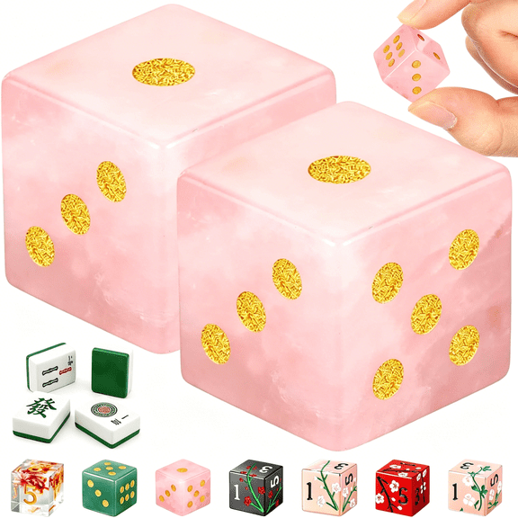 BESTSKY 2 Pcs Mahjong Crystal Dice 17mm Crystal D6 Dice Pink Set Polished Energy Stone, Spiritual Decor Mahjong Accessories for Tabletop Game Board Games, Craps (Light Pink)