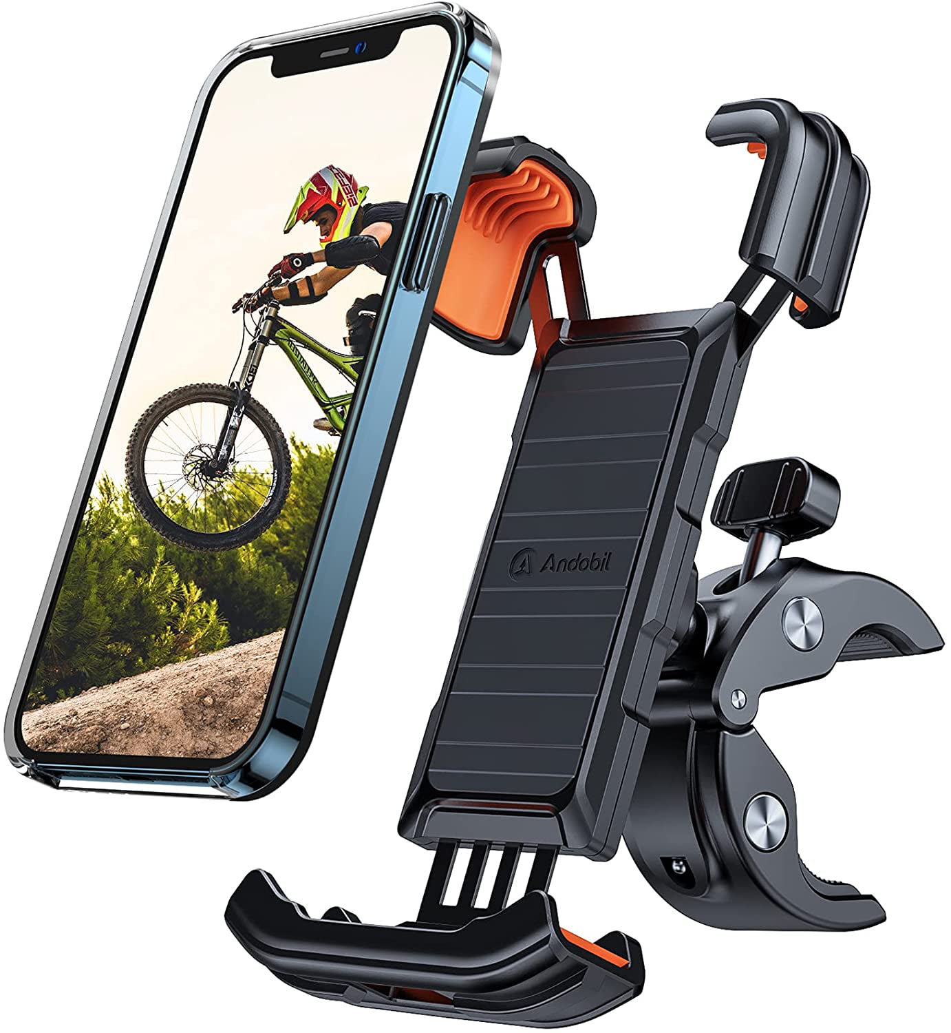 Galaxy S9 Bike Phone Mount 2.3-3.35 Wide Folding Motorcycle Phone Holder Aluminum Universal Cell Phone Bicycle Stand for iPhone 12 / iPhone 12 Pro Max Note 20 and More 4.7-6.8 Cellphone S1 