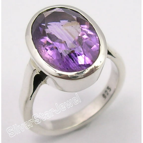 925 Pure Silver Cut Purple Amethyst Lovely Ring Size 5 Semi Precious Gemstone