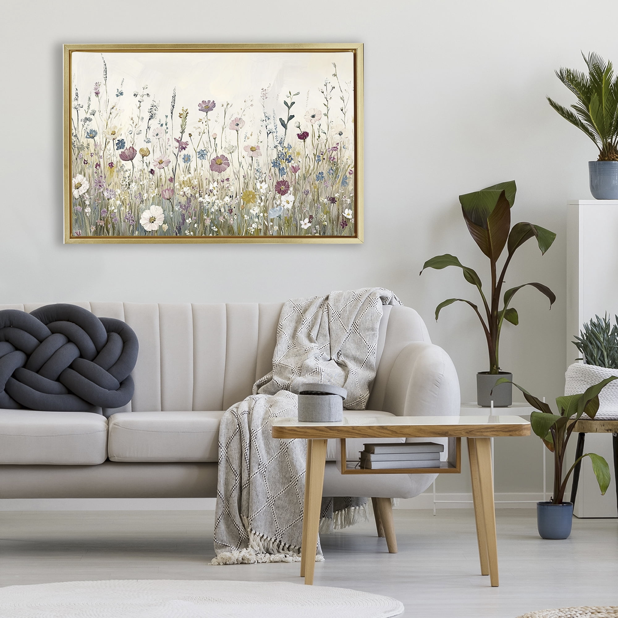 Stupell Industries Spring Blooms Pastoral Meadow Gold Framed Floater Canvas Wall Art, design by Kim Allen