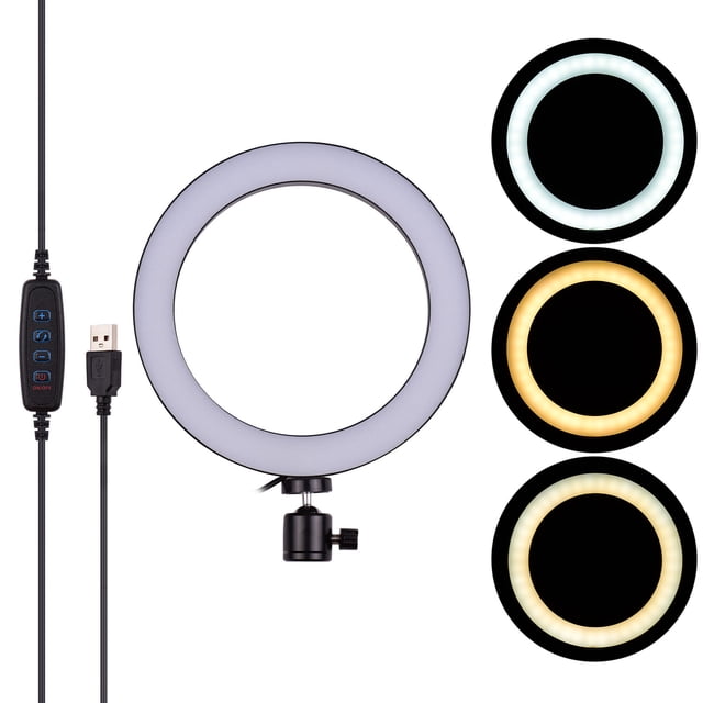 Lampe Vidéo Mini LED de 20 Cm/8 Pouces avec Anneau Lumineux, 3 Modes de Luminosité Réglables, Alimentée par USB avec Adaptateur Flexible pour Diffusion en Réseau, Selfie, Maquillage Facial