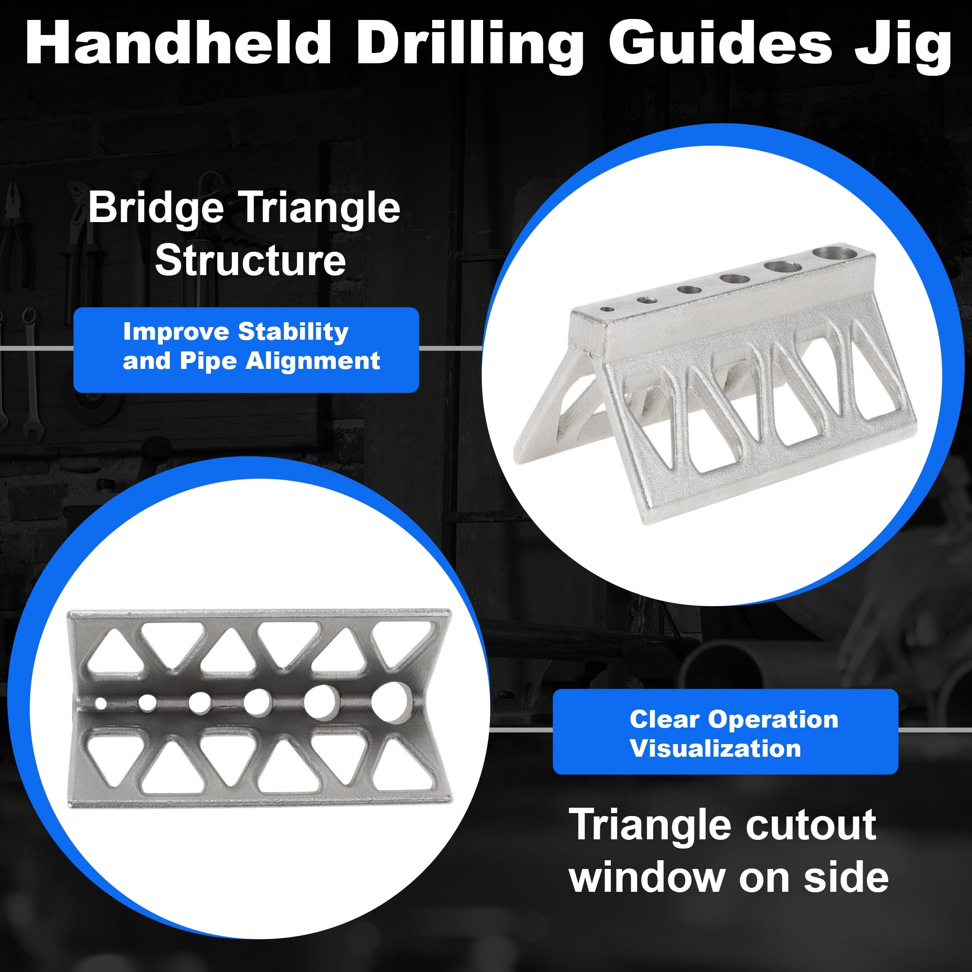 Unique Bargains Handheld Pipe Drill Jig for Pipes or Cylinder Drilling Guide Block