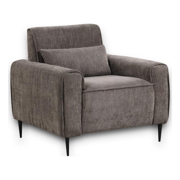 Pemberly Row Gray Chenille Chair with Metal Legs and Throw Pillow