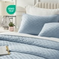 thumbnail image 6 of 3 Pcs Elegant Solid Color Quilt Set with Envelope Pillowcases, Soft and Lightweight, King, Blue, 6 of 9