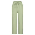 thumbnail image 4 of SELONE Green Womens Loose Pants Lounging Pants Plus Size Lounge Pants Cotton Linen Cropped Trouser Casual Long Beach Pants Pull on Solid Straight Lightweight 3XL Tall Breathable Summer Clothes, 4 of 5