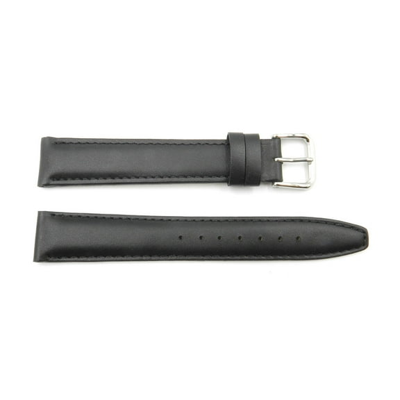 20mm Black Genuine Leather Long Tapered Edge Watch Strap