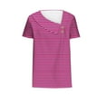 thumbnail image 4 of Scyoekwg Graphic Tees For Women Trendy V-Neck Button Basic Tops Short Sleeve T Shirts Casual Loose Lightweight Comfy Summer Striped Printed Blouses (Hot Pink,XXXL), 4 of 4