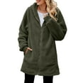 thumbnail image 5 of Tiqkatyck Womens Winter Coats, Women's Fashion Solid Color Long Sleeve Casual Plush Coat with Pocket Zipper With Hood Long Coat Fleece Jacket Women Plus Size Coats for Women Army Green S, 5 of 7