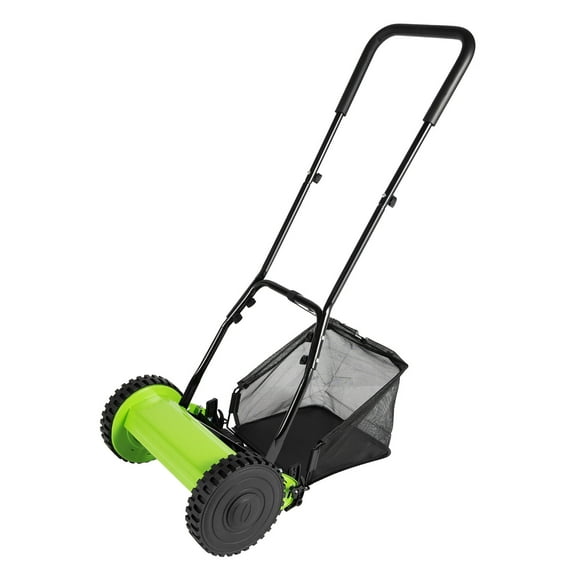 Aiqidi 12 inch Lawn Mower Adjustable Height Manual Push Reel Lawn Sweeper with 5 Blades & 23L Collection Bag for Yards Sidewalks