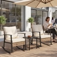 thumbnail image 7 of 3 Piece Outdoor Rocking Bistro Set Patio Furniture with Thick Cushions 2 Tier Coffee Table Oversize Rattan Conversation Set Beige, 7 of 7