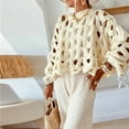 thumbnail image 5 of MORTTIC Women's Elegant Crochet Knit Sweater, Crew Neck Long Sleeve Hollow Out Loose Pullover Top White，M, 5 of 10