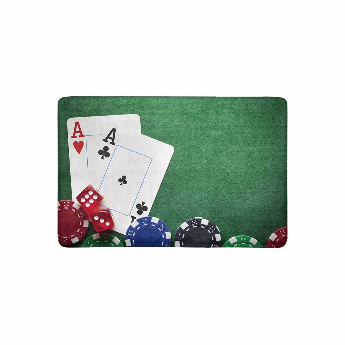 MKHERT Playing Cards Poker Chips and Dices on Green Table Doormat Rug