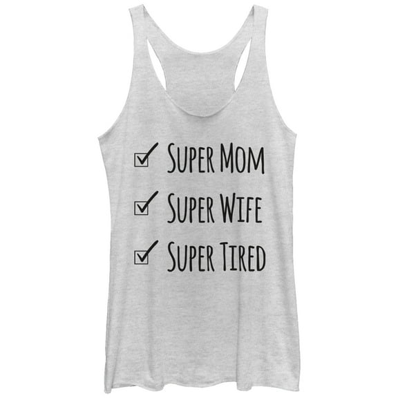 Women's CHIN UP Super Mom Super Tired Racerback Tank Top White Heather Small