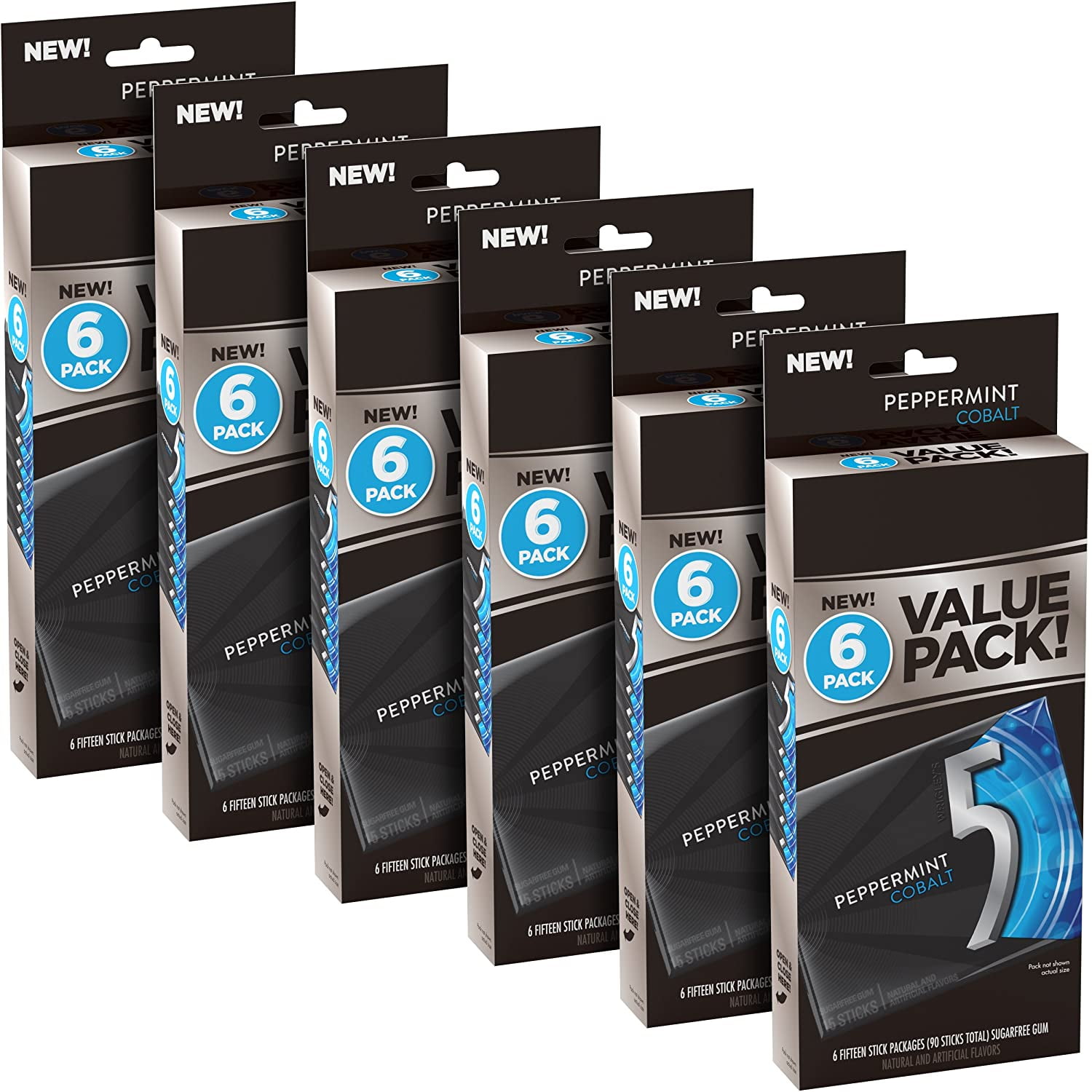 5 Gum Cobalt Peppermint Sugarfree Gum, 6 Value Packs, (36