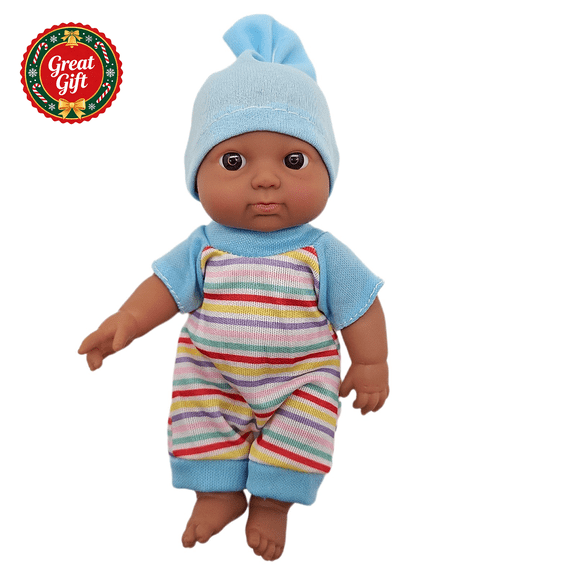 Mini Realistic Newborn Baby Doll with Hat Outfit, Lifelike Soft Vinyl Infant Doll for Pretend Play, Kids Nurturing Toy, Christmas Birthday Holiday Gift for Toddler Girls Boys Ages 3 and Up