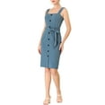 thumbnail image 2 of Unique Bargains Women's Button Strap Sheath Suspender Overall Jumper Dress S Dusty Blue, 2 of 6