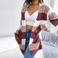 thumbnail image 2 of IROINNID Women's Cardigan Open Front Jacket Stripes Long Sleeve Comfy Autumn Winter Stripes Cardigan Sweater Coat Tops, Wine, 2 of 6