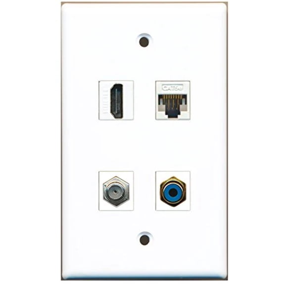 RiteAV - 1 Port HDMI 1 Port RCA Blue 1 Port Coax Cable TV- F-Type 1 Port Cat5e Ethernet White Wall Plate