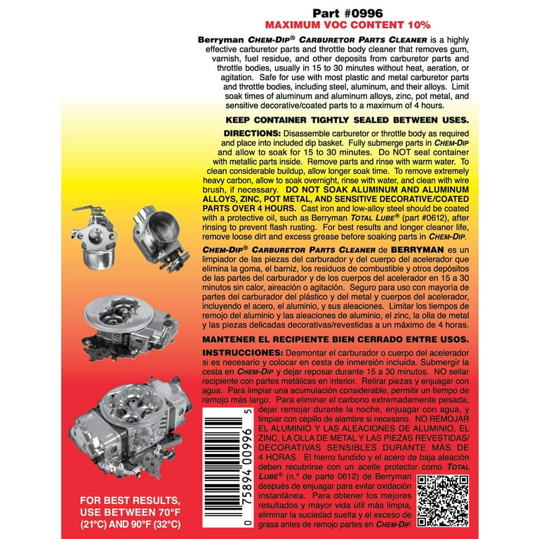 Berryman B-9 Automotive Chem-Dip Carb & Engine Parts Cleaner, 96