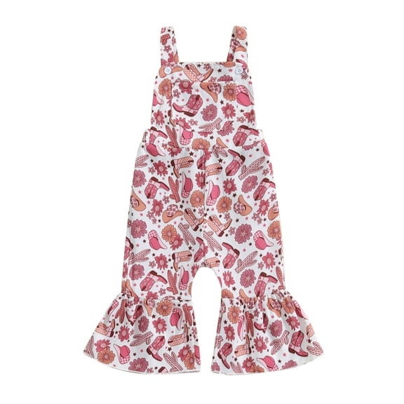 CocMouse Little Girl Overalls Floral Print Square Neck Bell Bottom Jumpsuit