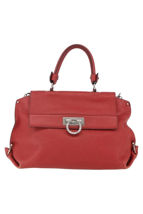 Pre-Owned Salvatore Ferragamo Sofia Satchel Grainy Leather Red Leather Handbag