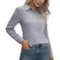 thumbnail image 6 of Vivianyo HD Women's Fall Pluse Size Solid Tailored Button Down Shirt, Lapel Collar Long Sleeve Formal Woven Office Blouse for Women for Work, Women's Gray, Sizes S-5XL, 6 of 6