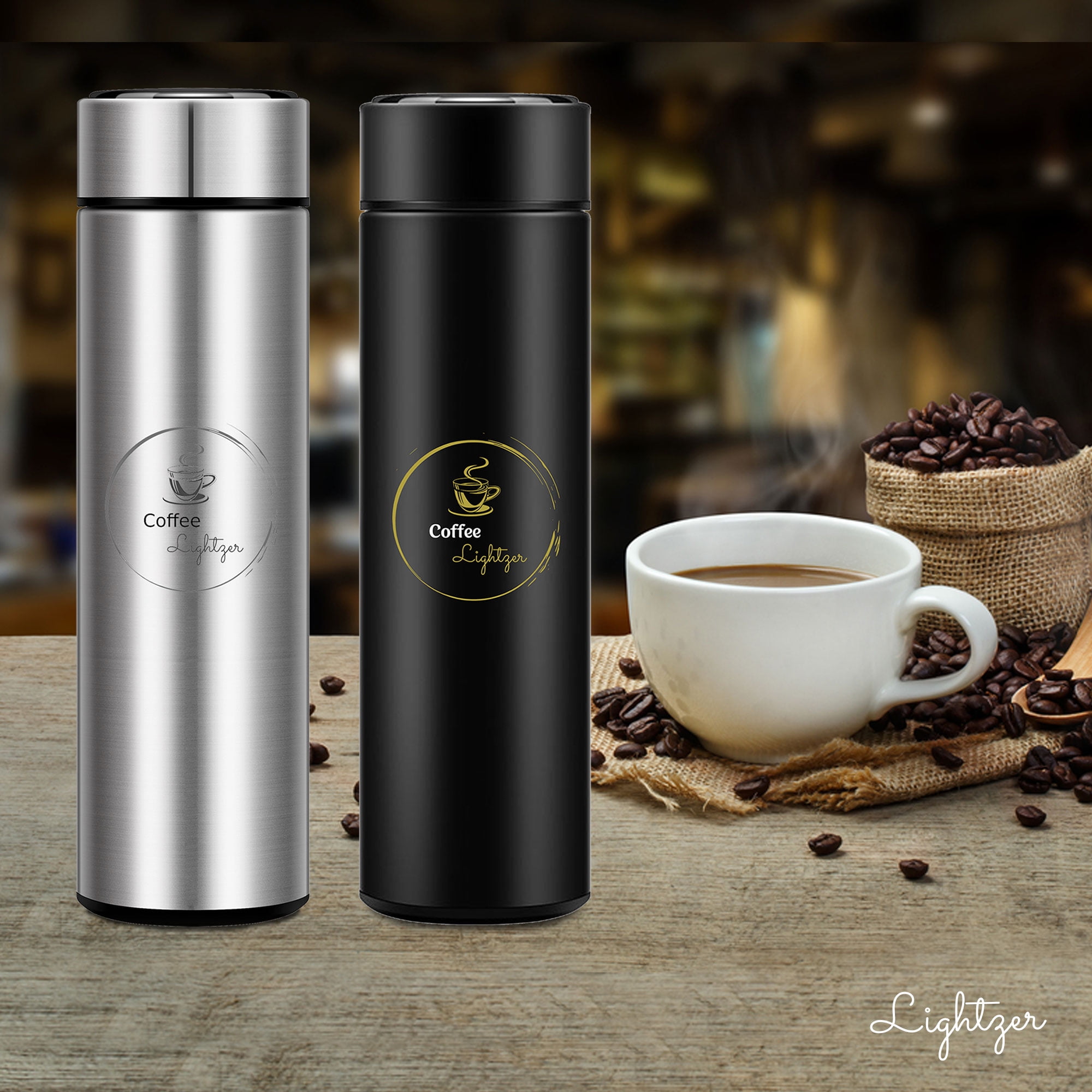  Coffee Thermos with Temperature Display, Portable Thermos for  Coffee Led Water Bottle, Large Coffee Thermos(450ML), Smart Coffee Thermos  for Travel or Office (Black): Home & Kitchen