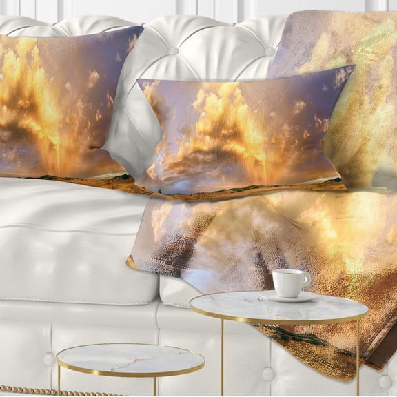 Designart Rainbow at Sunset After Storm - Landscape Photography Throw Pillow - 12x20