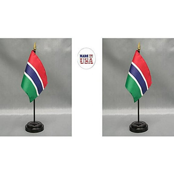 Gambia Desk Flag Set; Two 4x6 inch American Made Table Flags with Two Bases