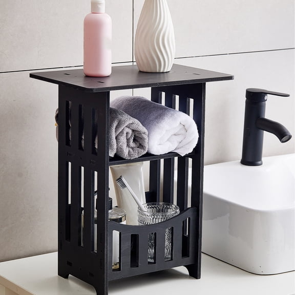 Hyknon Nightstand, Modern Mini Small Bedside Table, Cute End Table Nightstands for Small Spaces, Minimalist Open Bed Side Table, Bedside Storage Shelf for Bedroom Living Room Sofa Corner, Black