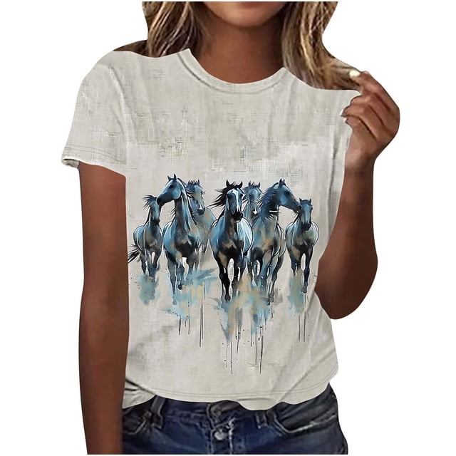 T-Shirts de Course de Chevaux pour Femmes Grande Taille Vintage Rétro Graphiques Tees Coupe Ample Chandail Amusant, 2TG
