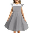 thumbnail image 1 of Mgmyaa Girls Dress Summer Lace Ruffle Sleeve Mesh A Line Casual Party Dresses with Pockets 4-14 Years, 1 of 5