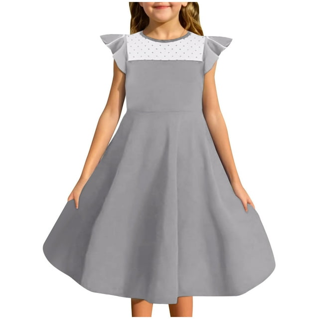 Mgmyaa Girls Dress Summer Lace Ruffle Sleeve Mesh A Line Casual Party Dresses with Pockets 4-14 Years