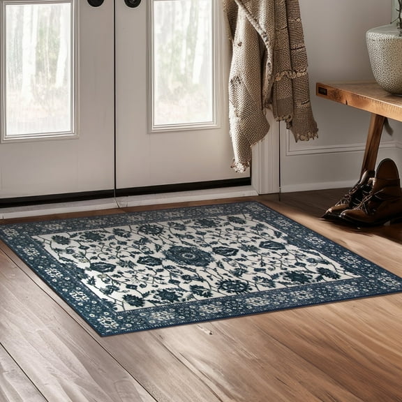 My Magic Carpet Machine Washable Ramage Blue 3x5 Area Rug - Non-Slip Indoor Rugs for Bedroom, Kitchen