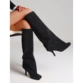 thumbnail image 2 of Knee High Square Toe Stiletto Heel Boots for Women, Black Suede Wide Calf Long Winter Slouchy Formal Heeled Shoes 2026, 2 of 5