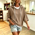 thumbnail image 5 of VSSSJ Women's 3/4 Sleeve Hooded Sweatshirt Loose Fit Batwing Sleeve Ribbed Textured Lightweight Fall Casual Pullover Shirt Tops XXL, 5 of 8