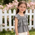 thumbnail image 4 of LEKWK Girls Gingham Top Toddler Tiered Ruffle Cap Sleeve Cute Tank Tops Square Neck Tie Back Babydoll Shirts Kids Summer Back to School Outfits Size 3-10Y, 4 of 7