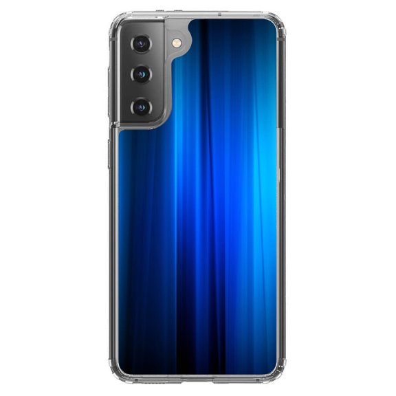 DistinctInk Clear Shockproof Hybrid Case for Galaxy S21 5G (6.2" Screen) - TPU Bumper, Acrylic Back, Tempered Glass Screen Protector - Bright Blue Curtain