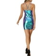 thumbnail image 3 of INSPIRE CHIC Womens Christmas Metallic Sparkly Club Party Mini Shiny Bodycon Spaghetti Strap Dress M Blue Purple, 3 of 6