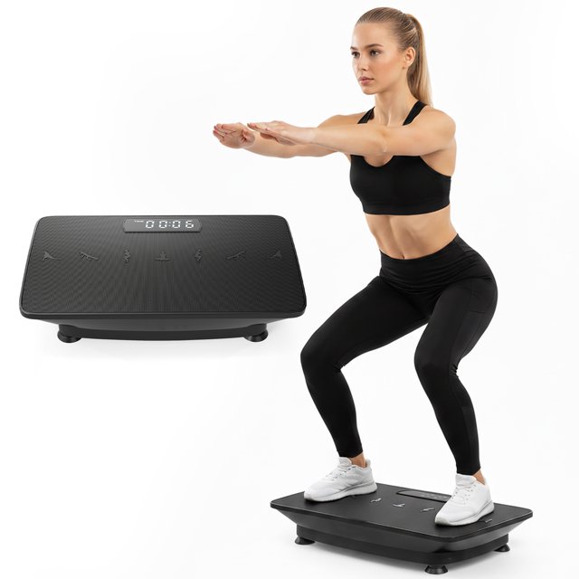 Gymax Vibration Plate Exercise Machine w/ Gravity Sensor Remote Control Bluetooth Black
