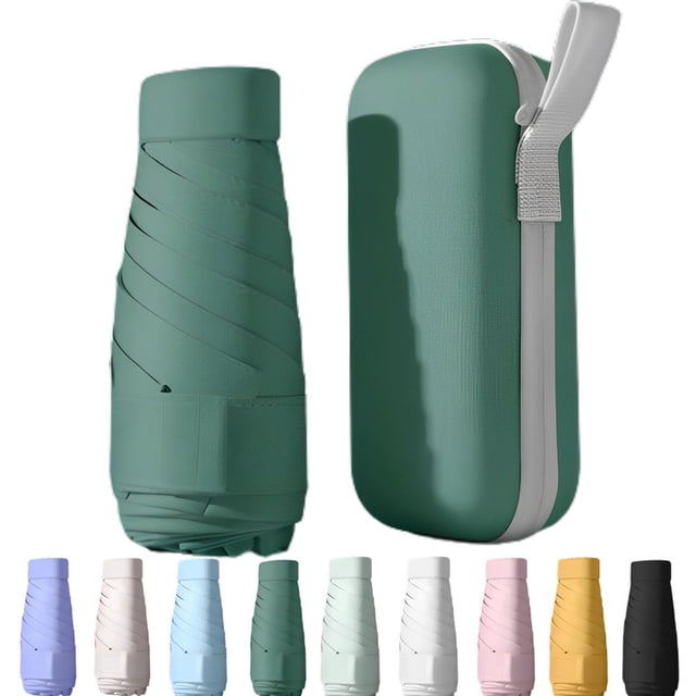 LEEYNEER Mini Compact Travel Sun Umbrella with Case - Small UV Protection Umbrella Lightweight Portable Windproof Parasol for Women Men & Kids Square Box Design