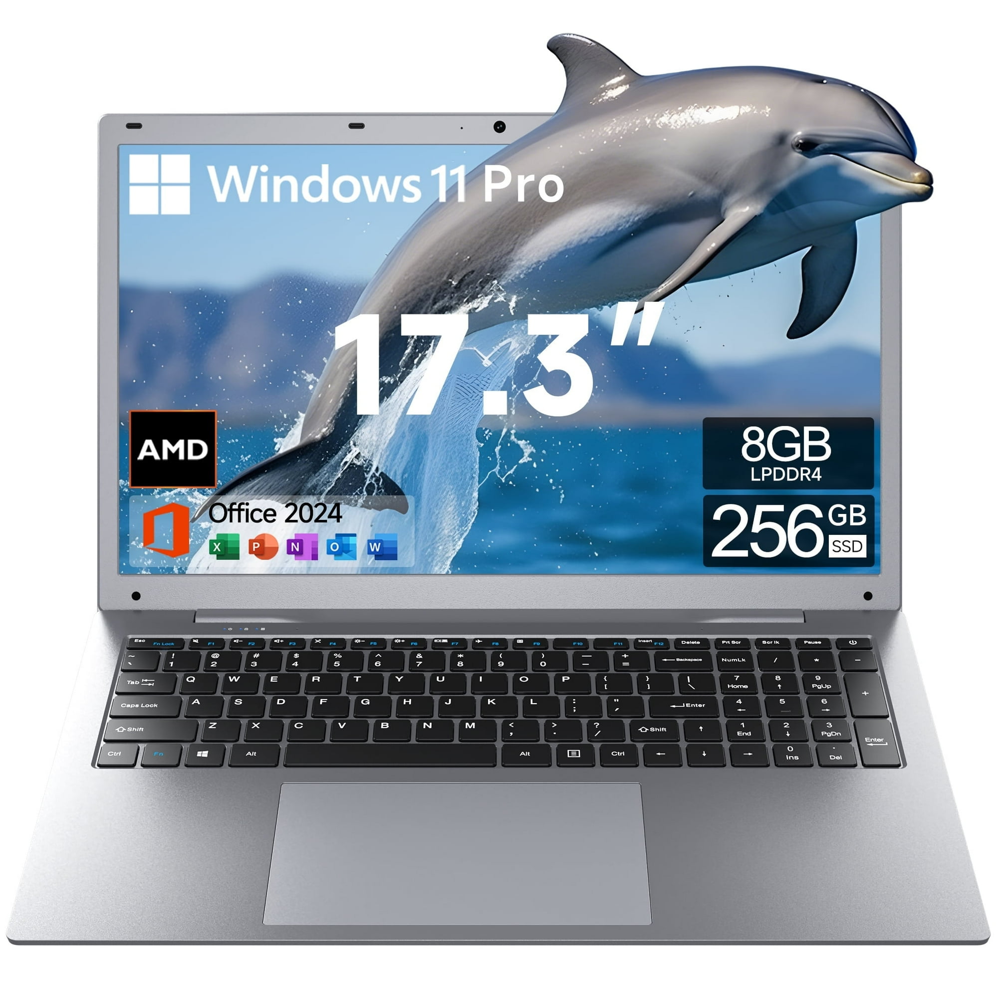 Akocrsiy 17.3" Windows 11 Laptop, DDR4 8GB RAM 256GB SSD, AMD 3020e (up to 2.6GHz) with Office 2024, 1600*900 Screen Display WiFi5 BT5.0 for Business and Student