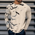 thumbnail image 2 of Men Shirts Mens Halloween Long Sleeve T Shirt Round Neck Bat Print Pullover Sweatshirt Autumn for Everyday Wear Khaki L, 2 of 4