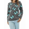 thumbnail image 2 of Women'S Casual Butterfly Print Knitted Pullover Sweaters Long Sleeve Crew Neck Jumper Tops Gray M, 2 of 9