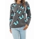 thumbnail image 2 of Suéteres de Punto con Estampado de Mariposas para Mujer, Informales, de Larga y Cuello Redondo Gris XL, 2 of 9