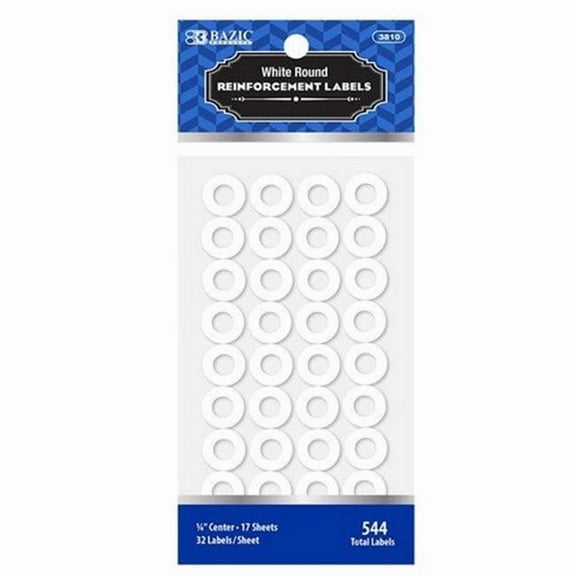 Bazic  BAZIC White Round Reinforcement Label (544/Pack) Pack of 24