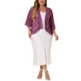 thumbnail image 2 of Cardigan de encaje de ganchillo para mujeres de tallas grandes Agnes Orinda para el Día de San Valentín, casual, de manga 3/4, ligero y transparente, cubre verano 1X púrpura, 2 of 6